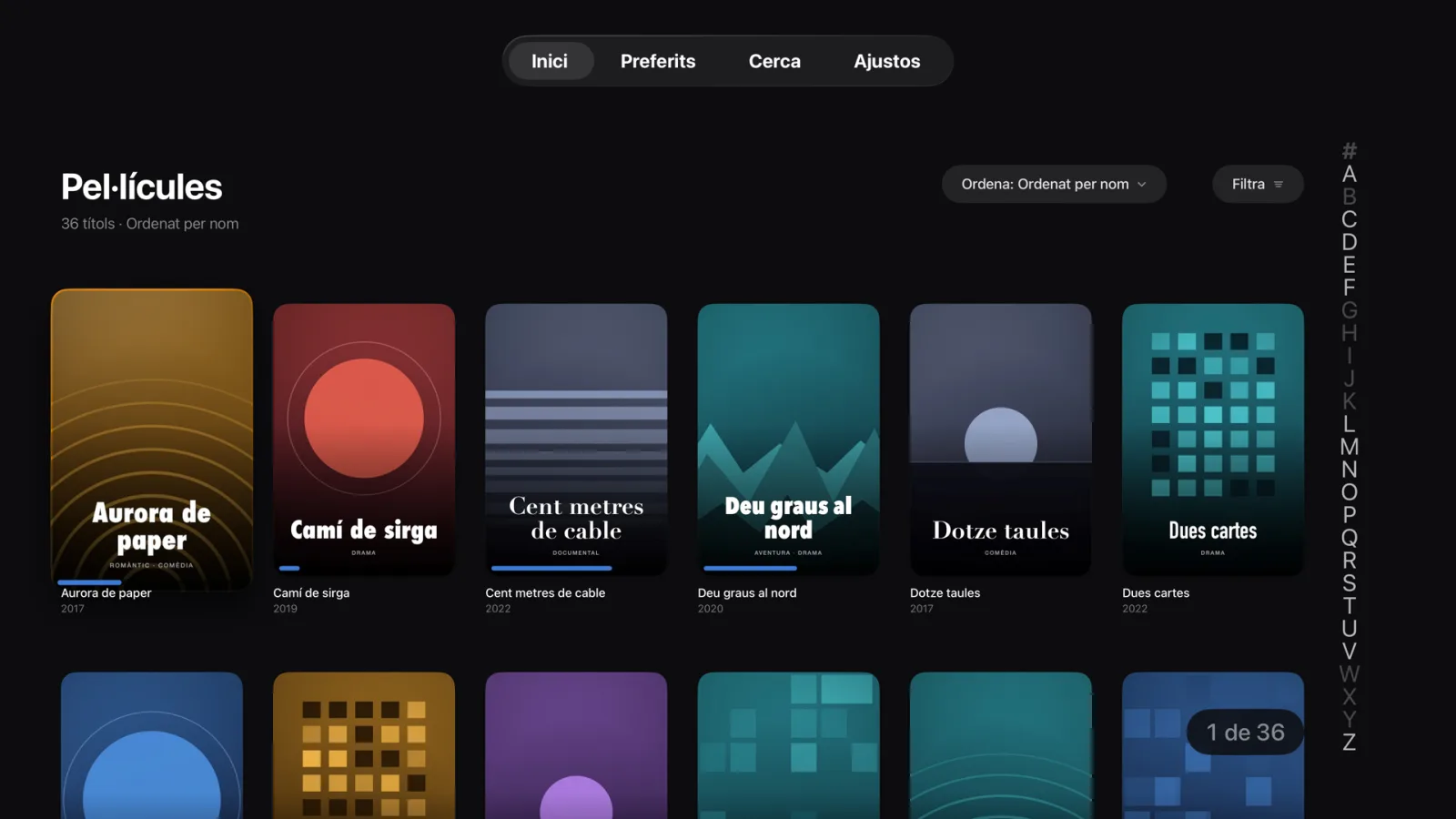 La biblioteca sencera en una graella, amb el recompte, l'ordenació i els filtres a la vista.